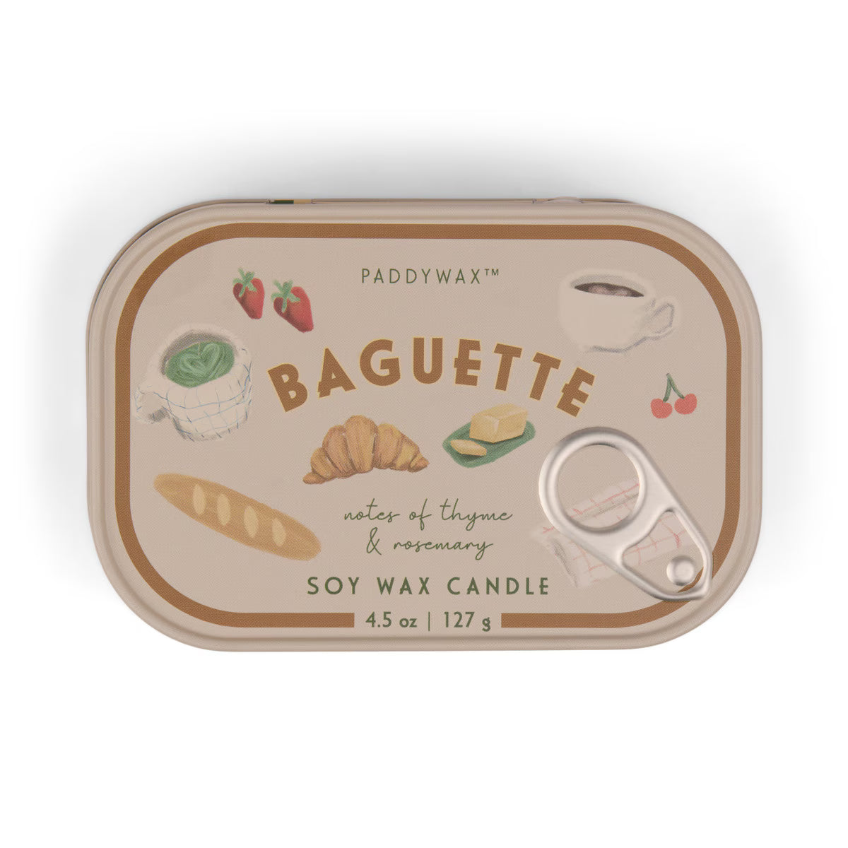 Paddywax Bistro French Baguette Printed Tin Candle - Rosemary Thyme 4.5oz 127g