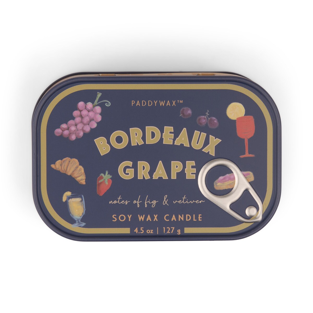 Paddywax Bistro  Grapes Printed Tin Candle - Bordeaux Grape 4.5oz/127g