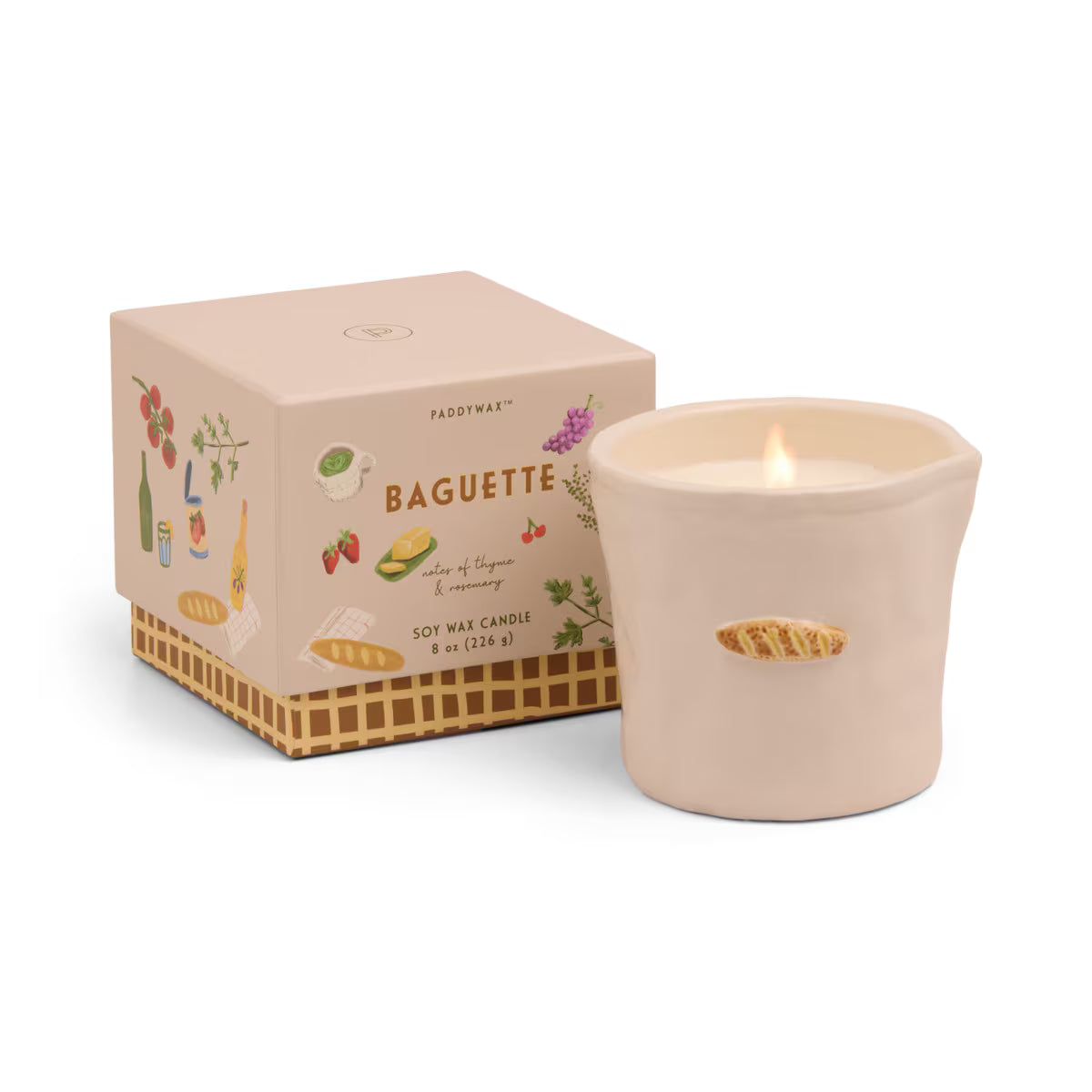 Paddywax Bistro French Baguette Embossed Ceramic Candle - Rosemary Thyme 8oz/226g