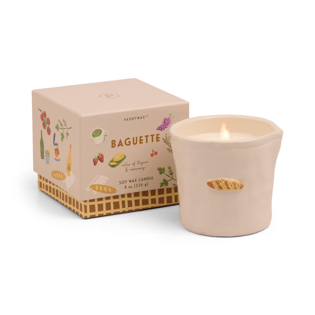 Paddywax Bistro French Baguette Embossed Ceramic Candle - Rosemary Thyme 8oz/226g