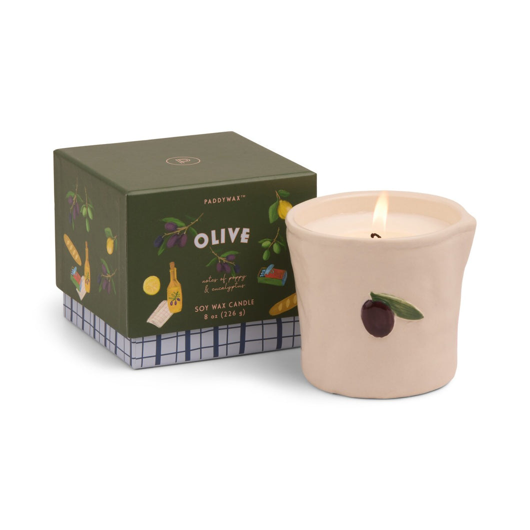 Paddywax Bistro Olive Embossed Ceramic Candle - Fig & Olive 8oz/226g
