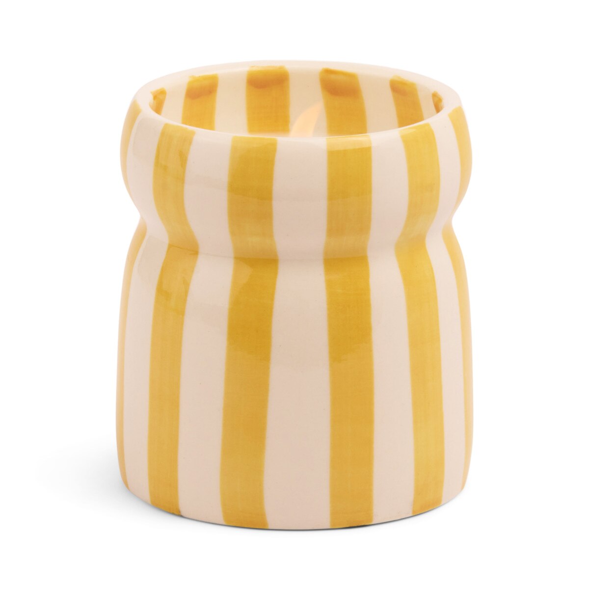 Designworks Cabana 6.5oz/184g Ochre Stripped Ceramic Candle - Gold Coast Boxed