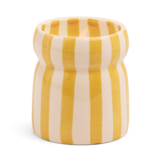 Designworks Cabana 6.5oz/184g Ochre Stripped Ceramic Candle - Gold Coast Boxed