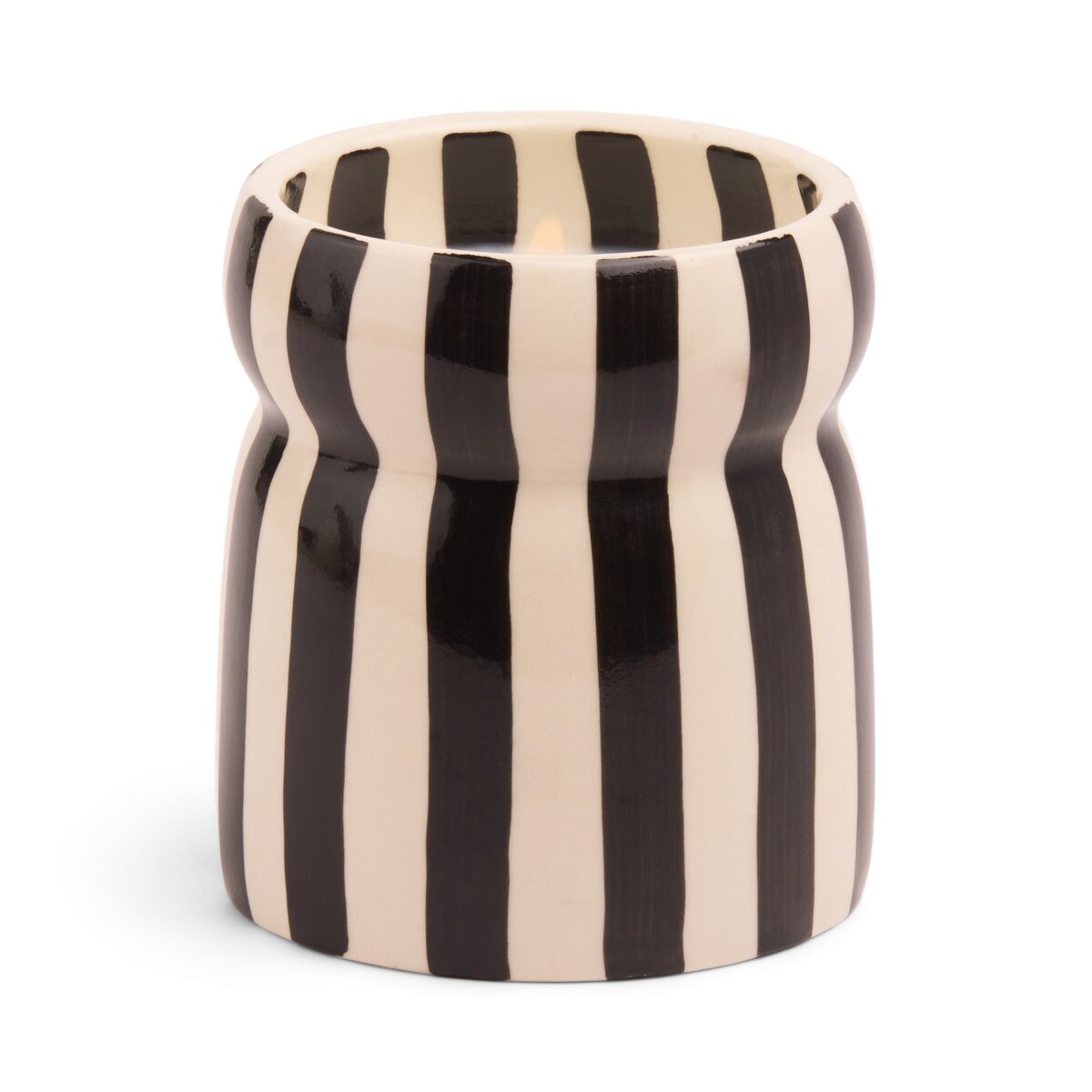 Designworks Cabana 6.5oz/184g Black Stripped Ceramic Candle - Lava Stone