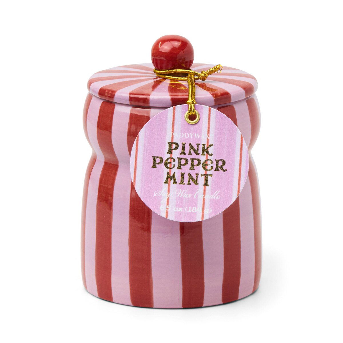 Designworks 6.5 Oz Red/Pink Striped Cabana With Lid & Hangtag - Winter Berry