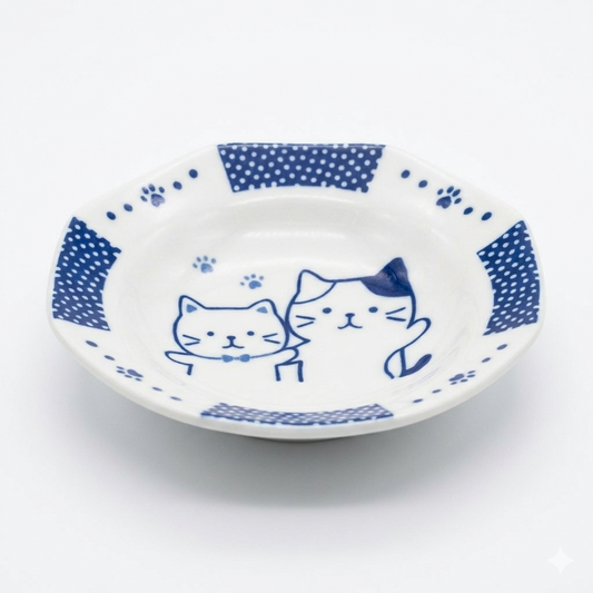 FFN Blue-dyed Octagonal Flavoring Dish - Couple Cat