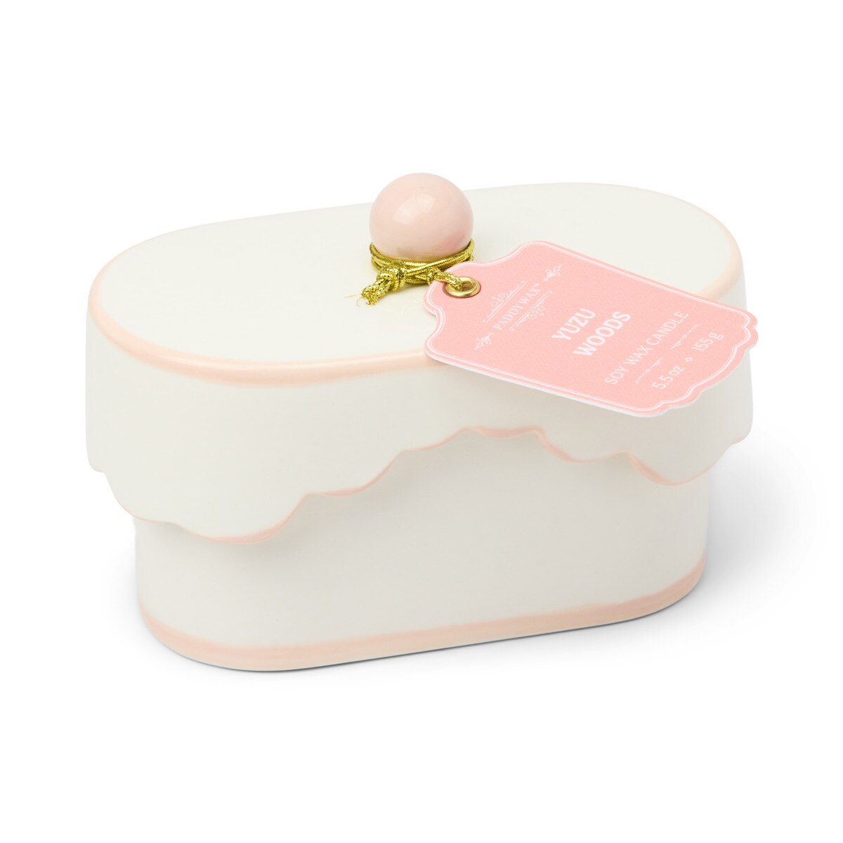 Designworks Cherie 5.5oz Porcelain Ceramic Dish W/ Pink Accents & Lid; Hangtag & Warning Label - Yuzu Woods