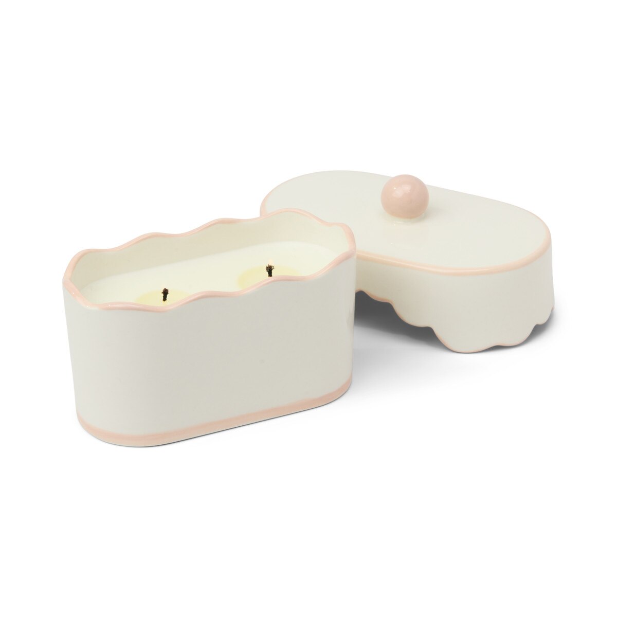 Designworks Cherie 5.5oz Porcelain Ceramic Dish W/ Pink Accents & Lid; Hangtag & Warning Label - Yuzu Woods