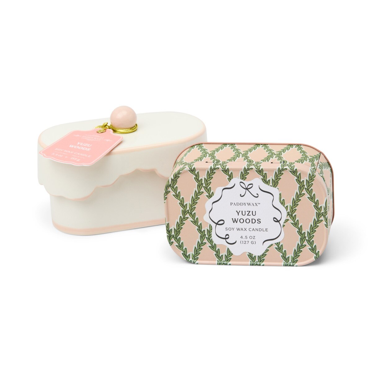 Designworks Cherie 5.5oz Porcelain Ceramic Dish W/ Pink Accents & Lid; Hangtag & Warning Label - Yuzu Woods