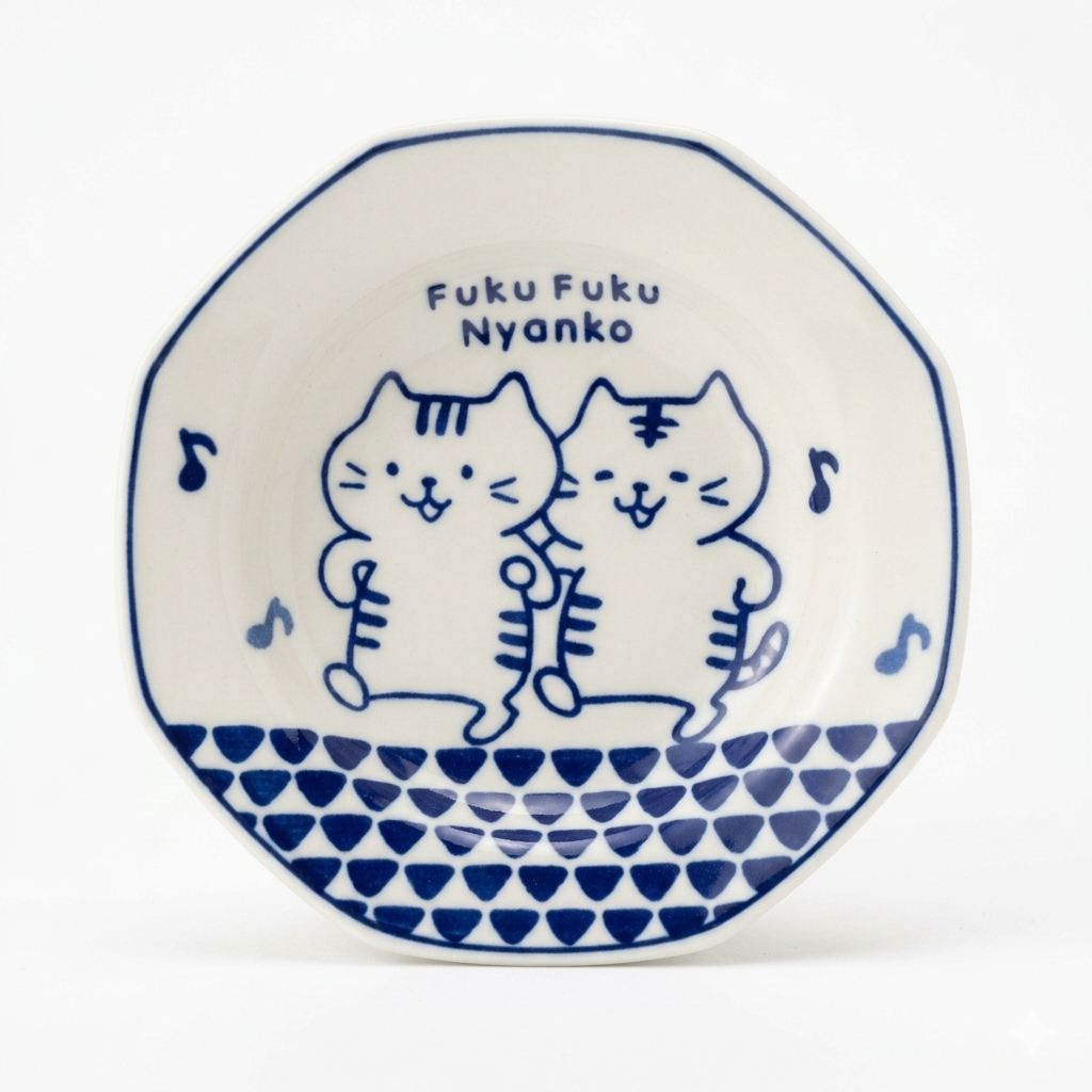 FFN Blue-dyed Octagonal Flavoring Dish -  Friendship Cat