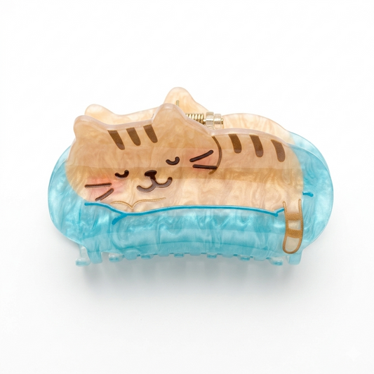 FFN Sleeping Cat Acrylic Hair Clip  Snapper Blue