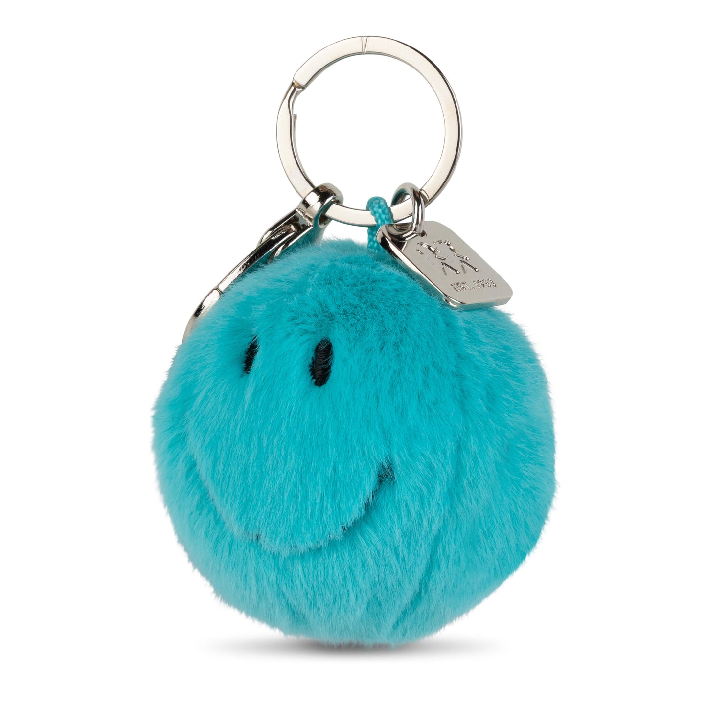 Smiley Keychain ECO Fuzzy Teal 5.5 cm