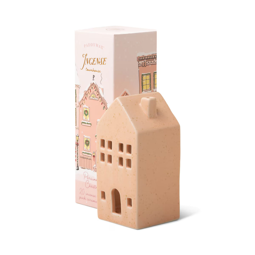 Designworks Incense Cone Holiday Pink Ceramic Townhouse w/ 20 Incense Cones - Persimmon Chestnut