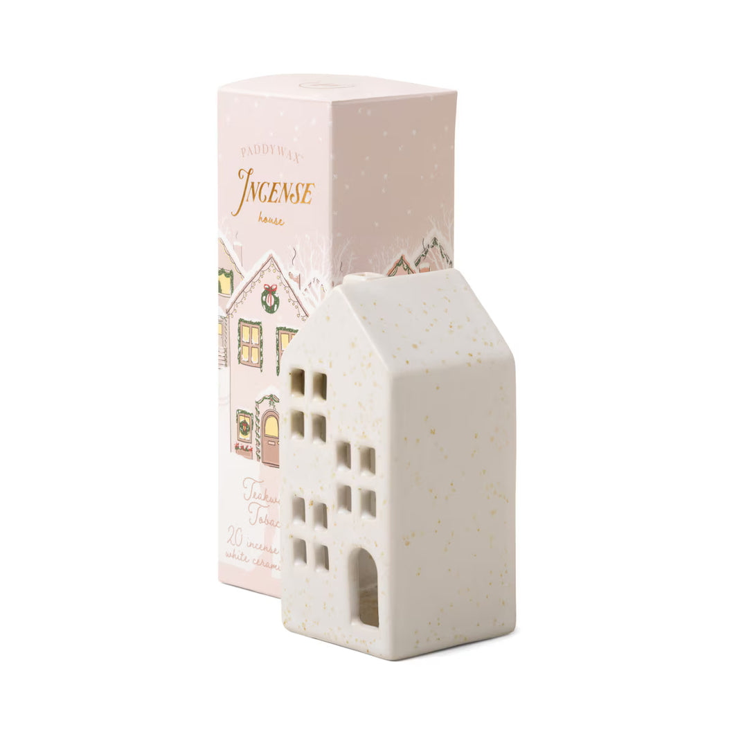 Designworks Incense Cone Holiday White Ceramic House w/ 20 Incense Cones - Teakwood Tobacco