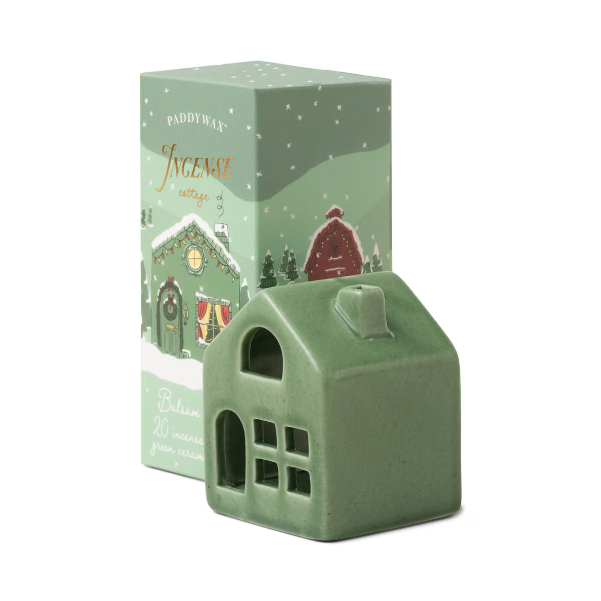 Designworks Incense Cone Holiday Green Ceramic Cottage w/ 20 Incense Cones - Balsam & Fir