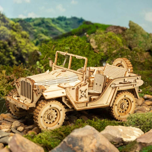 Robotime 3D DIY Wooden Puzzle Mechanical Gear Army Field Car MC701