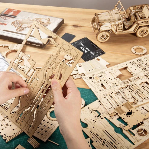 Robotime 3D DIY Wooden Puzzle Mechanical Gear Army Field Car MC701