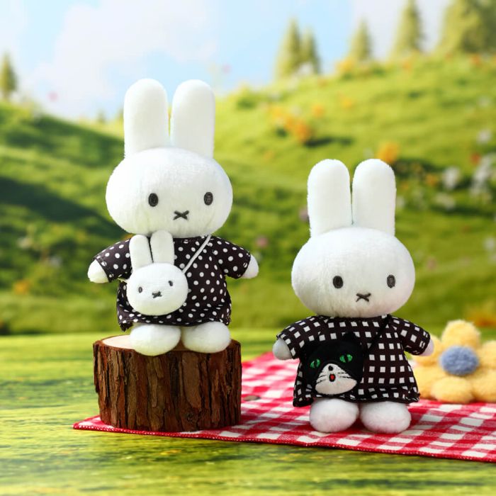 Miffy Black Checkered Dress with Cat Keyring 15cm