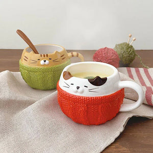 Decole Warm Knitted Cat Mug - Calico