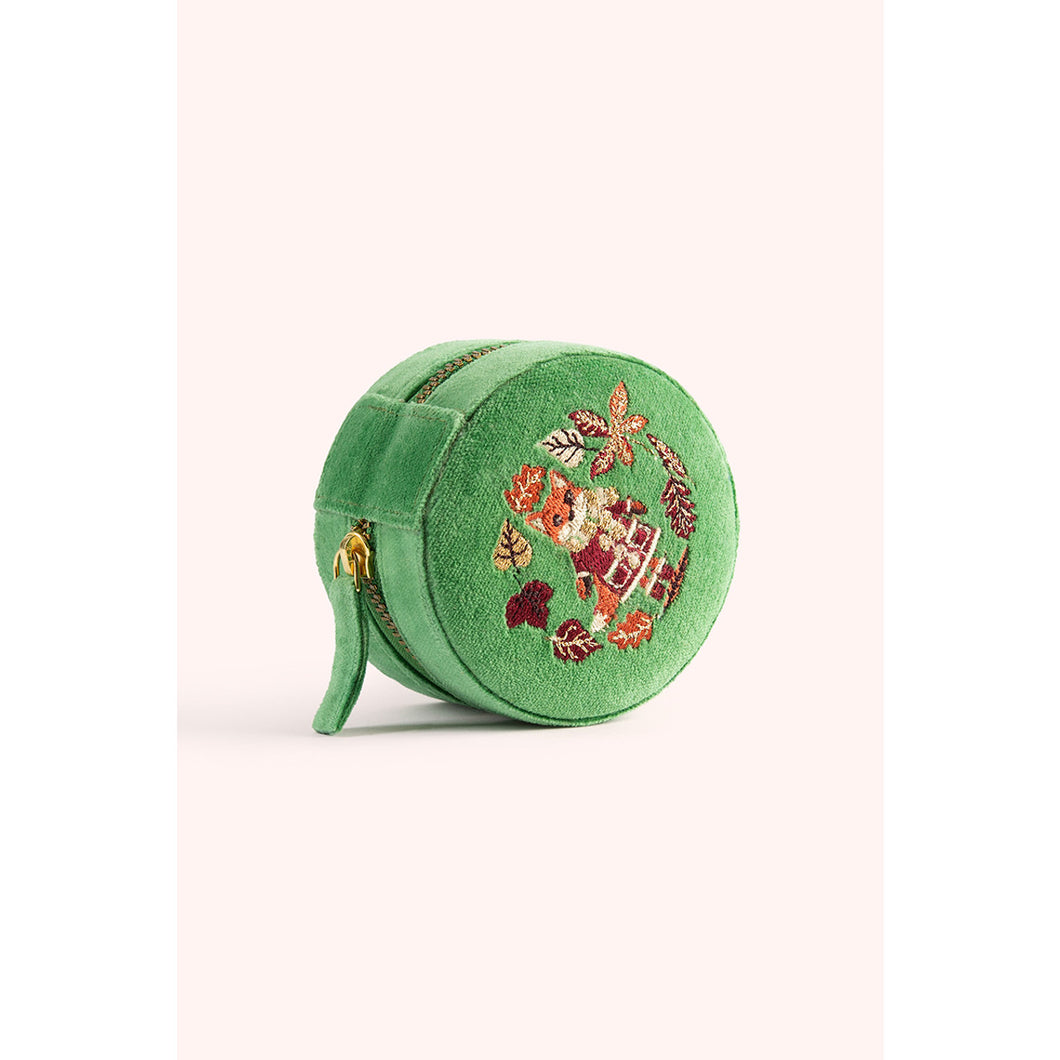 Powder Design Round Velvet Jewellery Box - Fox