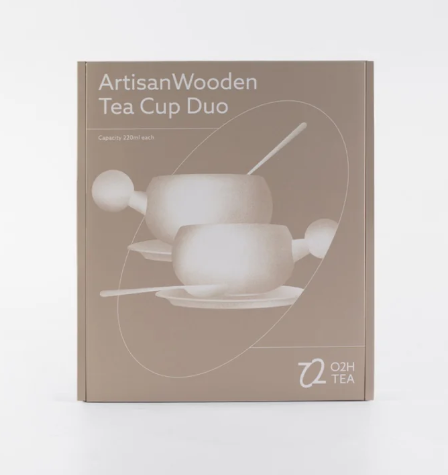 O2H Tea Artisan Wooden Tea Cup Duo - White Set