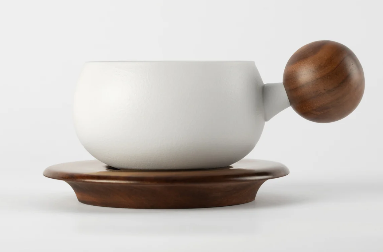 O2H Tea Artisan Wooden Tea Cup Duo - White Set