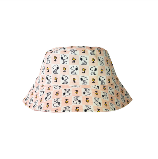 Peanuts Reversible Bucket Hat Pink Checkerboard (S) 53cm