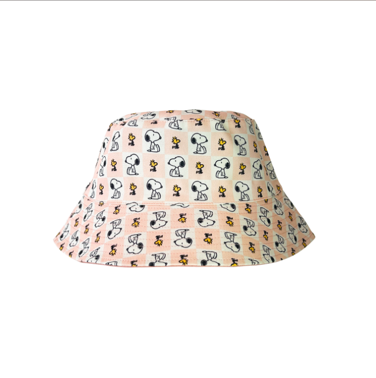 Peanuts Reversible Bucket Hat Pink Checkerboard (M) 56cm