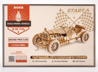 Robotime 3D Wooden DIY Model 1:16 Puzzle Mechanical Gear Grand Prix Car