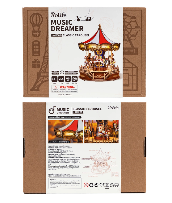 Robotime Rolife Classic Carousel 3D Wooden Puzzle AMC01