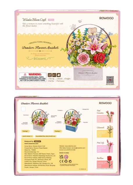 Robotime Rowood Wooden Flower Basket DIY 3D Puzzle TW03H