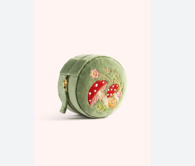 Powder Design Round Velvet Jewellery Box - Toadstools