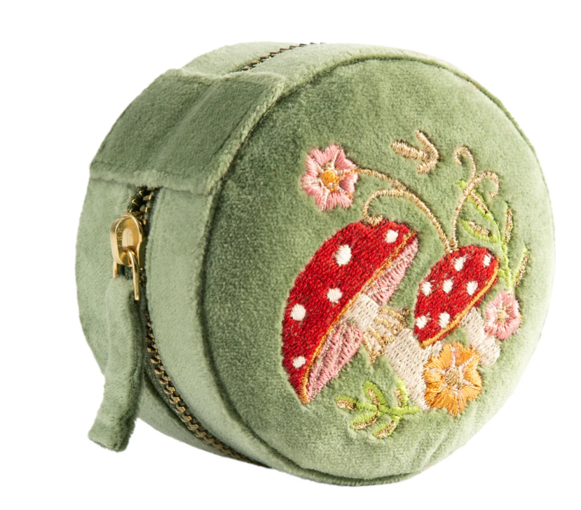 Powder Design Round Velvet Jewellery Box - Toadstools