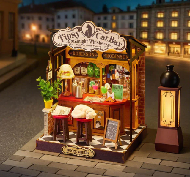 Robotime Rolife Tipsy Cat Bar DIY Miniature House DS054