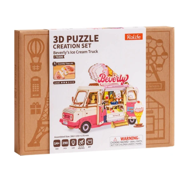 Robotime Rolife Beverly's Ice Cream Truck 3D Wooden Puzzle TGS06