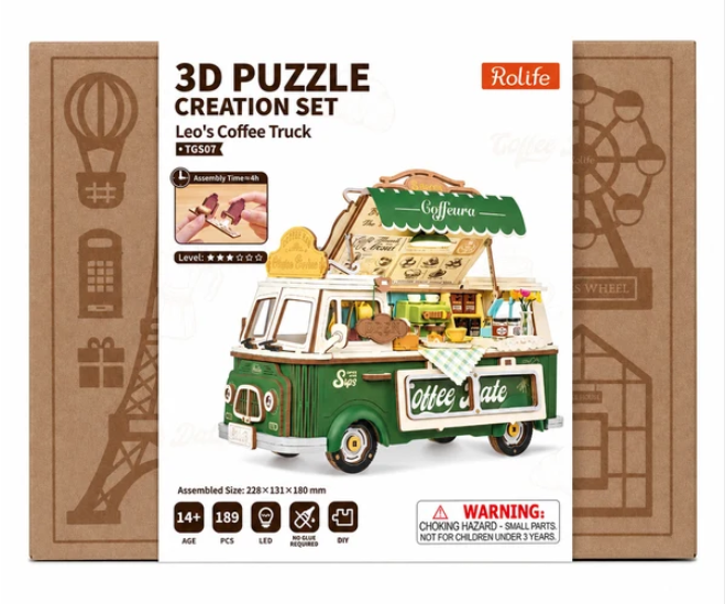 Robotime Rolife Leo's Coffee Truck 3D Wooden Puzzle TGS07