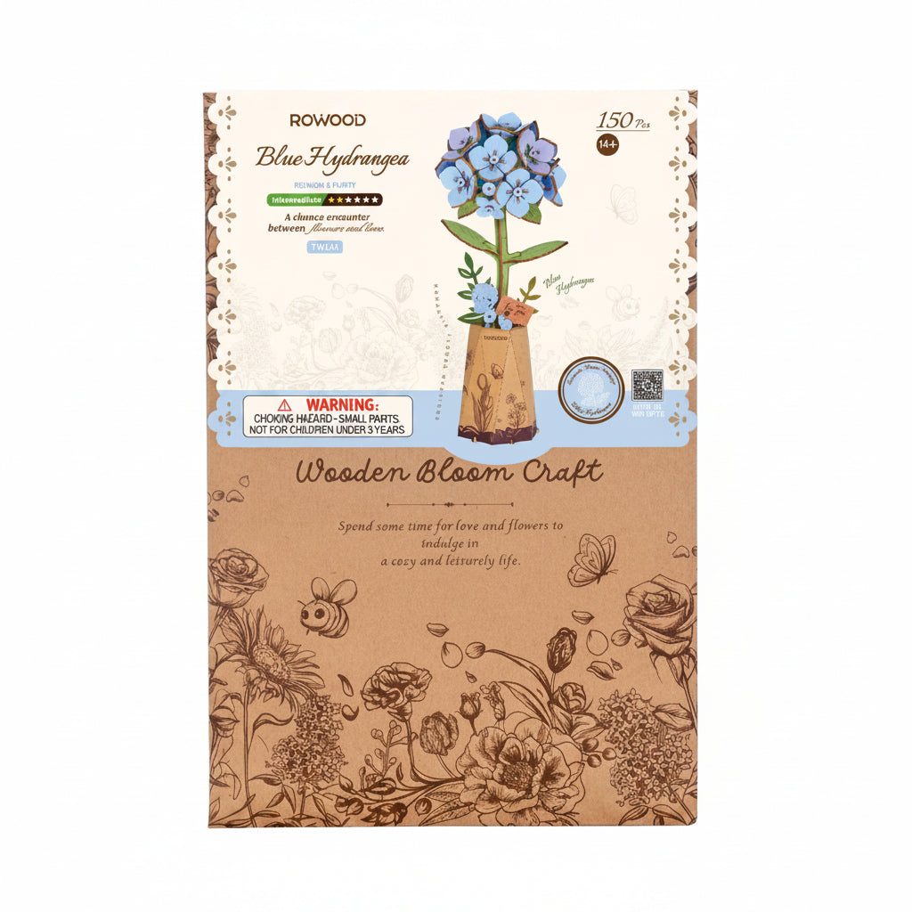 Robotime Rowood Blue Hydrangea DIY Wooden Flower 3D Puzzle TW141