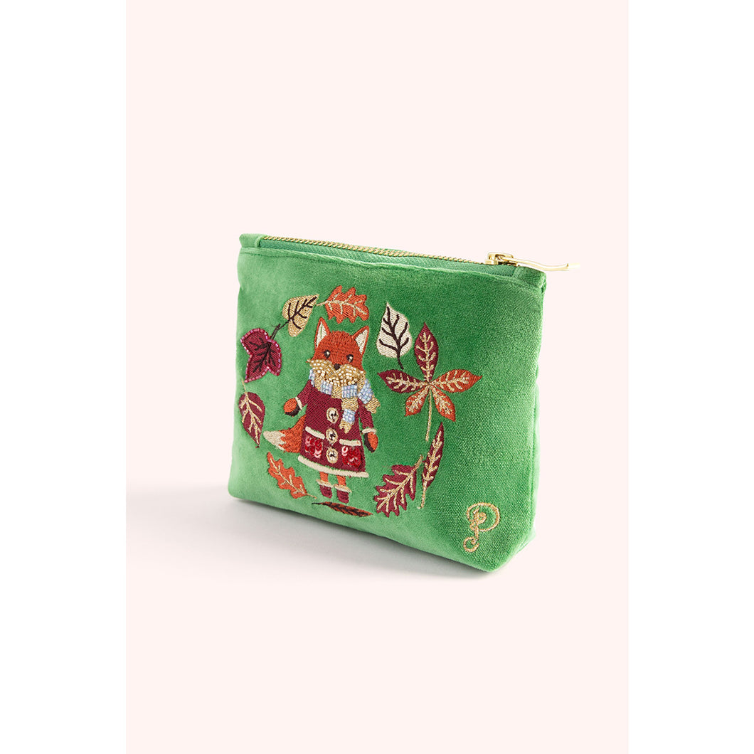 Powder Design Embroidered Velvet Mini Pouch - Cosy Fox