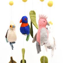 Load image into Gallery viewer, Tara Treasures - Baby Cot Mobile - Australian Birds - Cockatoo, Lorikeet, Galah and Kookaburra
