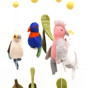Tara Treasures - Baby Cot Mobile - Australian Birds - Cockatoo, Lorikeet, Galah and Kookaburra