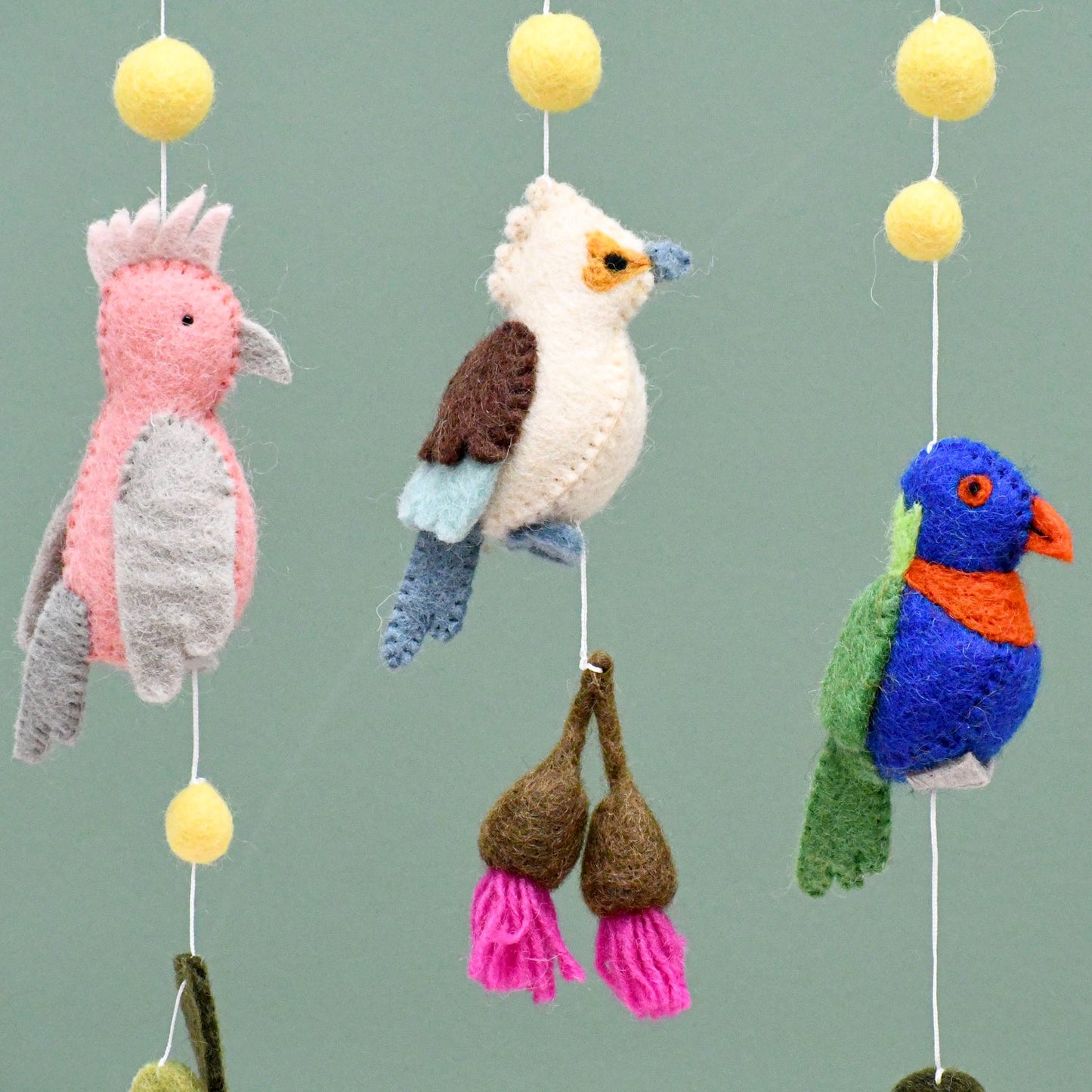 Tara Treasures - BABY NURSERY MOBILE HANGING - AUSTRALIAN BIRDS - COCKATOO, LORIKEET, GALAH AND KOOKABURRA