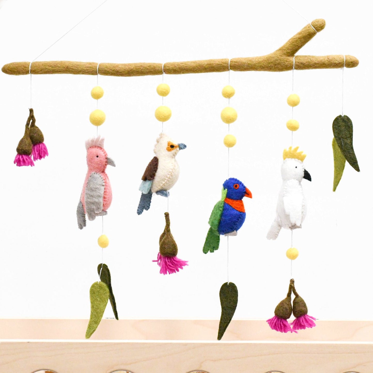 Tara Treasures - BABY NURSERY MOBILE HANGING - AUSTRALIAN BIRDS - COCKATOO, LORIKEET, GALAH AND KOOKABURRA