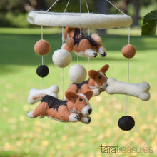 Load image into Gallery viewer, Tara Treasures - Nursery Cot Mobile - Jumping Corgi Dogs
