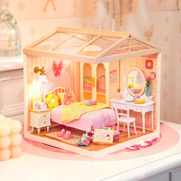 Robotime Rolife Lovely Pink Bedroom DIY Miniature House DW016