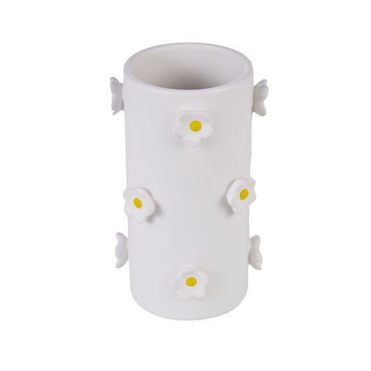 Emporium Daisy Vase White & Yellow 9.5x9.5x16cm