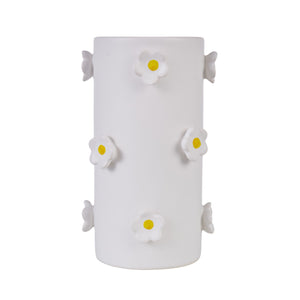 Emporium Daisy Vase White & Yellow 9.5x9.5x16cm