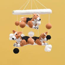 Load image into Gallery viewer, Tara Treasures - Nursery Cot Mobile - Jumping Corgi Dogs
