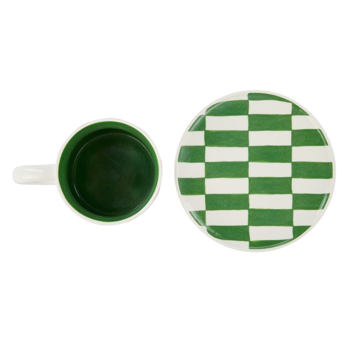 Emporium Check Mug & Plate Set Pink & Green