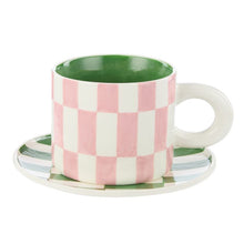Load image into Gallery viewer, Emporium Check Mug &amp; Plate Set Pink &amp; Green

