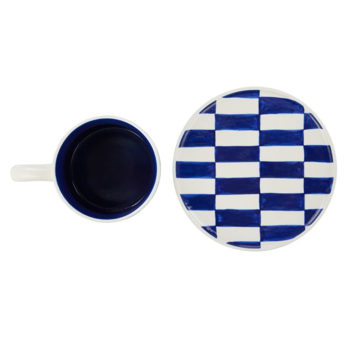 Emporium Check Mug & Plate Set Lilac & Navy
